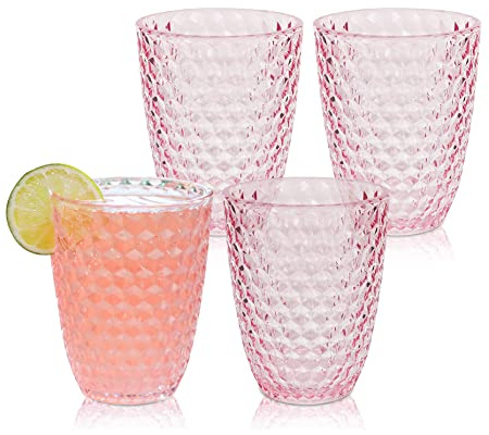 BELLAFORTE Laguna Beach Trinkgläser aus bruchsicherem Tritan-Kunststoff, kurz, 340 ml, unzerbrechliche Gläser für den Innen- und Außenbereich, BPA-frei, Rosa, 4 Stück