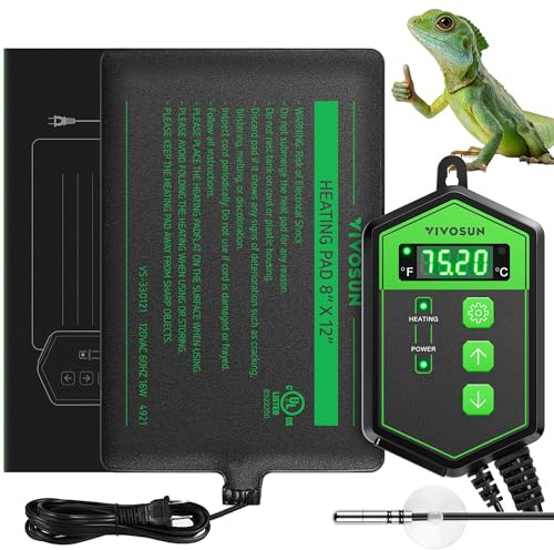 VIVOSUN Reptile Heating Pad 8x12 Inch with Thermostat Combo Under Tank Terrarium Heating Mat for Turtles, Lizards, Frogs, and Other Reptiles