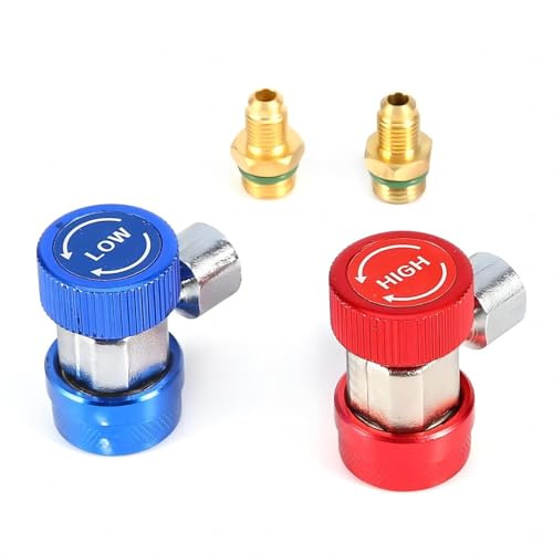 VIFERR Acoplador Rápido del R134A, 2 Piezas AC R134A Adaptador de Aire Acondicionado Conector de Acoplamiento Rápido Aire del Coche Juego de Herramientas (Rojo + Azul)