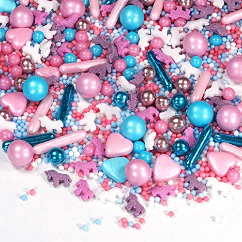 Streusel bunt Einhorn rosa hellblau 180g von STREUSEL GLÜCK bunte Zuckerstreusel perfekt als Tortendeko und Plätzchen Deko für Kindergeburtstag Kinder Deko Torte Kuchen Cupcakes Muffins