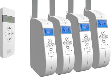 WIR elektronik, eWickler Comfort 4 Fenster Funk-Set, eW940-F-M, 4x Gurtwickler + 1x Fernbedienung FB-9, für 15mm Gurtband, Aufputz, bis 45Kg, Fahrtzeiten einstellbar (4 Fenster)