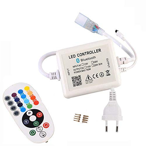 FOLGEMIR 230V Transformateur d'alimentation Bluetooth pour bande LED RGB 5050 avec télécommande infrarouge à 24 boutons, SEUL transformateur, PAS de bande