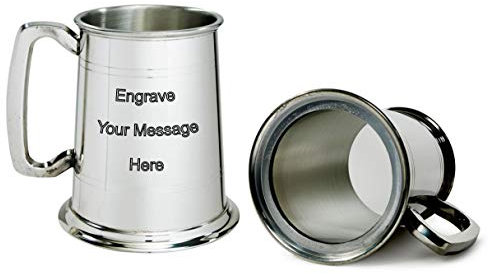 Glass Base Pewter Tankard – 1 Pint Classic British Beer Mug with Clear Glass Bottom – Traditional Design – Birthday, Wedding, or Father’s Day Gift – Engraving Available (with Engraving)