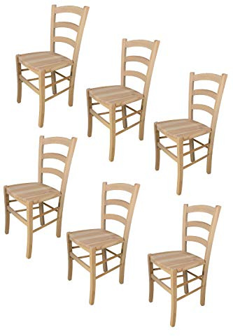 t m c s Tommychairs - 6er Set Stühle Venezia für Küche und Esszimmer, robuste Struktur aus poliertem Buchenholz, unbehandelt und 100% natürlich, Sitzfläche aus poliertem Holz