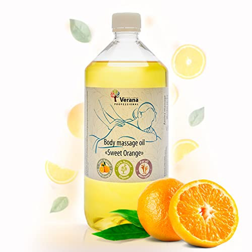 Verana Aceite de Masaje Naranja Dulce, Natural, Para el Cuerpo, Todo tipo de Pieles, Masaje Nutritivo, Antiestrés, Anticelulítico, Aromaterapia (1L)
