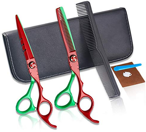 WYGC Haarschere Set 6,0 Zoll Grün Rot Friseur Und Friseur Schere Flat Cut Pony Schere Ausdünnende Schere Haarschneidemaschine Professioneller Roter Und Grüner Wirbelwindanzug