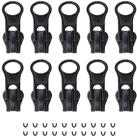 OTOTEC 10 Stück Schwarz 5# Reißverschlüss Schieber mit U-Form Stopp-Reißverschlüssen Reparatur Ersatz für Mäntel Jeans Jacken Hosen Rucksäcke 25x11mm