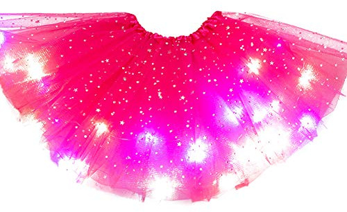 Domeilleur Magic Light Princess LED Dancing Skirt Luminous Christmas Party Stage Tulle Ballet Girl Girls Rainbow Tutu Shiny Skirts Outfit Layered Ballet Tulle Sparkling Skirt for Girl
