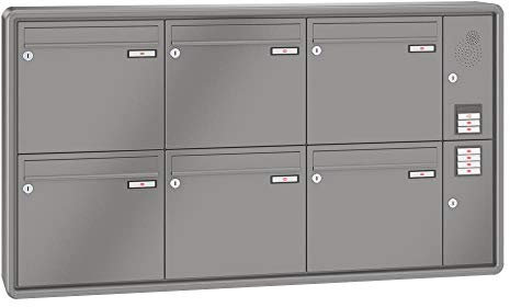 RENZ / RS2000 / 6er Aufputz-Briefkastenanlage Wand-Briefkasten mit Sprechfeld/RAL-Farbe 9007 Volumen 1/Dein-Briefkasten.de