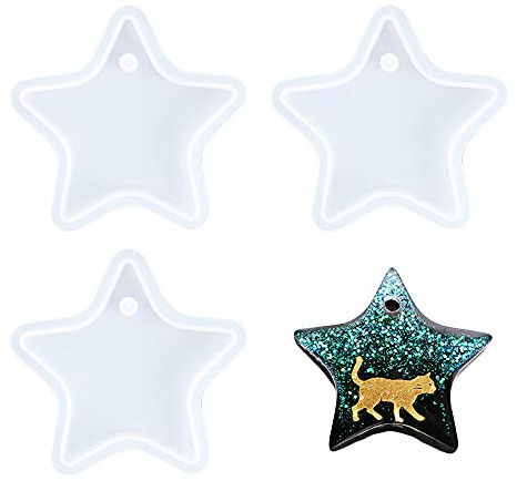 Nifocc - Stampi in silicone a forma di stella con ciondolo a forma di pentagramma, in resina epossidica, per decorazioni fai da te, per decorazioni da parete, 3 pezzi