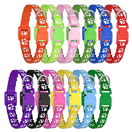tonyg-p 12 Stück Welpenhalsband Verstellbar, reflektierend, M 21-32cm | weiches Nylon,Schnellverschluss, reflektierendem Streifen – weiches Nylon, geeignet für kleine Hunde & Katzen