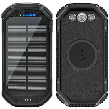 Mikamax QI Solar Powerbank - 3 Geräte gleichzeitig Aufladen - Led Flashlight - Tragbare Solar Ladegerät - Wireless Charging - Tragbare Powerbank - 20.000MaH