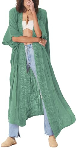 Bsubseach Kimono med halvärm och öppen framsida, perfekt bikini-cover-up för kvinnor, gRÖN, en storlek