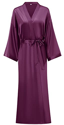 V Vaborous Women's Soft Plus Size Long Silk Robes Long Satin Robes Full Length Robe Bridesmaid Robe Long Silky Dressing Gowns, Purple, 2XL/3XL