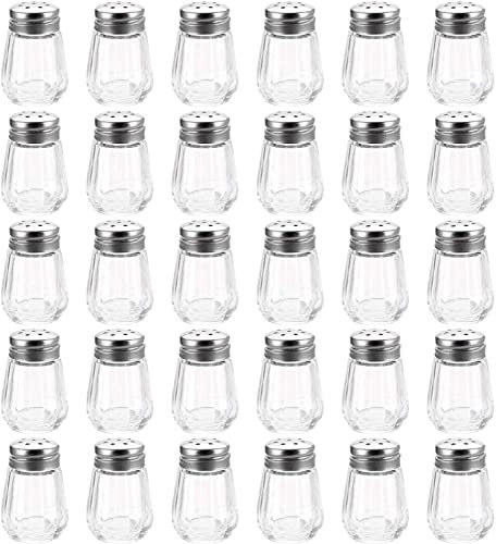 STmea Lot de 30 salières et poivrières, 14,2 g, mini supports transparents en verre pour la maison, mariage, voiture, camping, camping-car, vacances à la plage