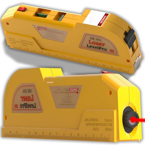 Retoo Laser-Wasserwaage 3-in-1 250 cm Maßband Stahl-Lineal 16 cm Vertikal Horizontal Multifunktionswerkzeug Heimwerken Renovierung Präzisionsmessung Gelb
