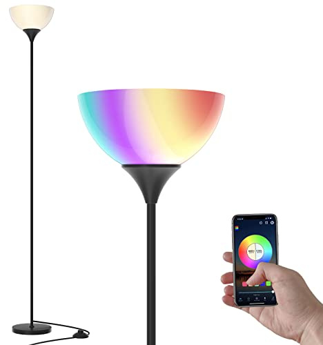 PESRAE Smart RGB Floor Lamps Work with Alexa, Google Assistant WiFi App, Modern Color Changing Floor Lamp, Dimmable Corner Floor Lamp for Living Room, Bedroom and Play Room (Without Remote Control)