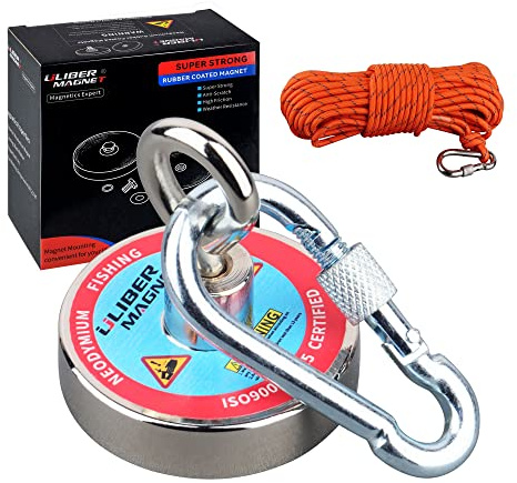ULIBERMAGNET 100kg Neodym Zylinder-Magnet mit 10m Nylonseil für Magnetangeln, Recycling, Schatzsuche