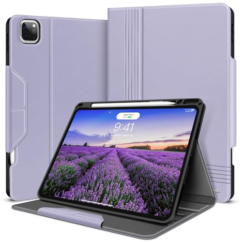 HOLIMET Hülle for iPad Pro 11 2022/2021/2020 mit Stifthalter, PU Leder Schutzhülle TPU-Rücken Stoßfest Auto Schlaf/Wach Unterstützung Stift Kabelloses Aufladen Cover für iPad Pro 11 Zoll 4/3/2 (Lila)