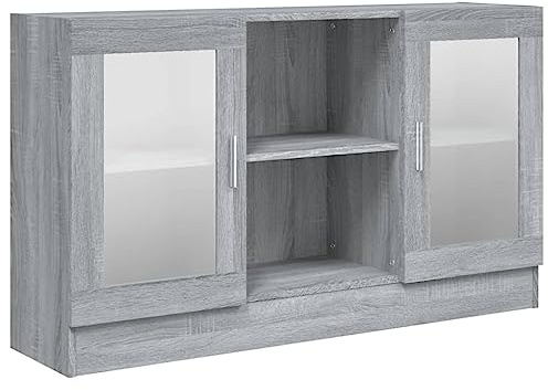 vidaXL Vitrinenschrank, Vitrine mit viel Stauraum, Beistellschrank für Schlafzimmer Wohnzimmer Büro, Büroschrank Schrank, Grau Sonoma Holzwerkstoff