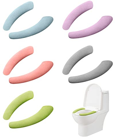 NINVVS 5 Pairs of Toilet Seat Cushions, Cover Pads, Cushion Stickers, Stick-on Gaskets, Household Washable and Reusable Covers, Colors, Blue, Green, Pink, Purple, Gray, 38x9cm