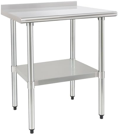 HARDURA Stainless Steel Table Food Prep Work Tables 61×91cm Heavy Duty Commercial with Undershelf and Backsplash for Restaurant Kitchen Home and Hotel