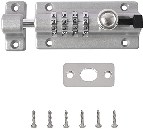 Combination Locking Bolt, ProChosen 4 Digit Sliding Lockable Padbolt Heavy Duty Sliding Lockable Padbolt Waterproof 12cm Silver Stainless Steel Silded Door Latch for Wooden Gates