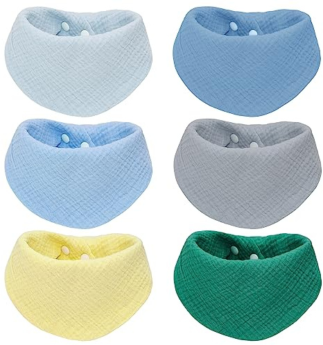 ELUTONG Baby Dribble Drool Bibs,6 Packs Organic Cotton Soft Bandana Bibs with 2 Adjustable Snaps for 0-36 Months Boys Girls Teething Feeding,Double Layer Absorbent