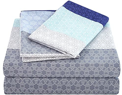 JSD Striped Sheet Set Full Size, 4 Piece Soft Printed Microfiber Sheet Set Extra Deep Pocket