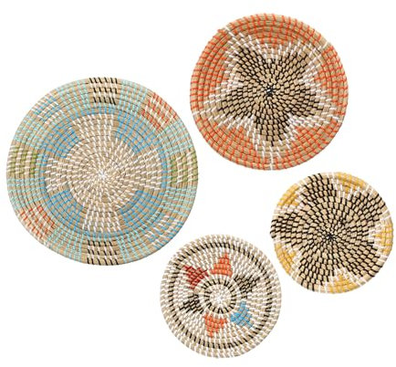 uxcell Cestas para decoración de pared, juego de decoración de cesta de pared bohemia, decoración de pared de pajita, decoración colgante de pared, cesta de pared tejida colgante, decoración de pared