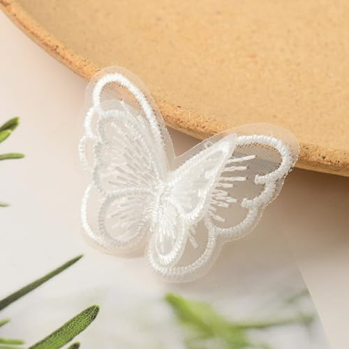 Wambere 10 Stücke Stickerei Nähen Aufbügeln Schmetterling Patch,Spitze Applikation Stickpatches Organza Lace Appliques Spitzenapplikationen Patches für Reparieren Dekorieren von Kleider,Weiß