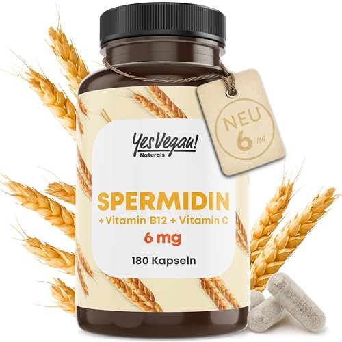 6mg Spermidin + Vitamin C+B12 (180 Kapseln für bis zu 6 Monate) Spermidin Kapseln - Alternative zu Spermidine Pulver