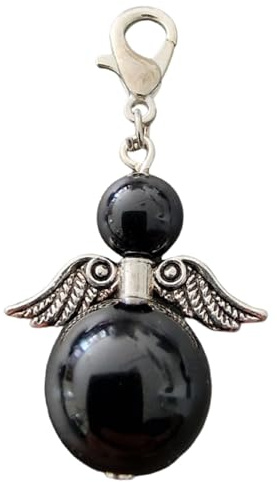 Schutzengel Schwarzer Achat (Halbedelstein, Taschenanhänger, Schlüsselanhänger, Glücksengel, Fensteranhänger, Fensterkristall, Weihnachtsanhänger, Schutz Engel, Fengshui,, Stein