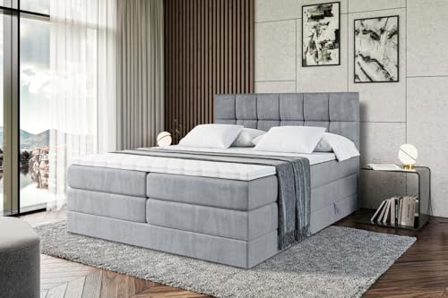 ALTDECOR Boxbett mit H3 H4 Matratze RICAR King - 160x200 - Grau