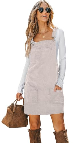 CUPSHE Robe salopette automnale en velours côtelé pour femme, style décontractée d’hiver à bretelles larges, col carré et poche poitrine, coupe trapèze