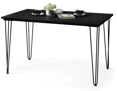 All4All Esstisch Hugo - Tisch mit Hairpin Legs - Küchentisch - Esszimmertisch - Industriell - Tisch mit Metallbeinen - Schreibtisch Loft - Hairpin-Beine - 120x70cm - Schwarz - 05