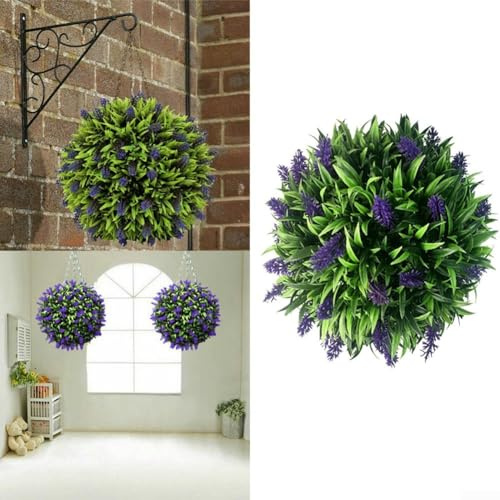 CARMOTTER Chic and Realistic Lavender Topiary Ball, Hanging Basket for Home and Party Decoration (25cm)