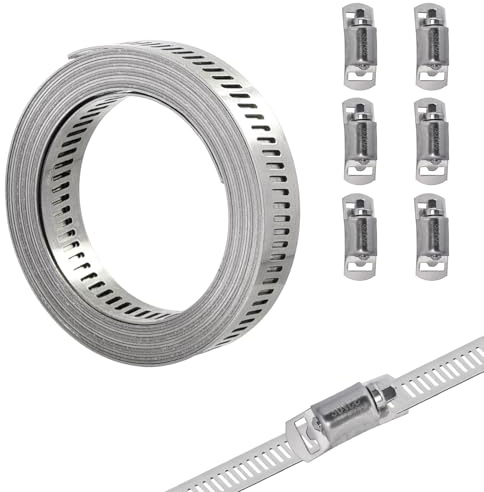 2,5M Colliers de serrage pour tuyau en acier inoxydable 304 réglables, Colliers de serrage ajustables avec vis 6 pièces pour tuyau d’eau/réservoir/tuyau de gaz/radiateur/tuyauterie automobile