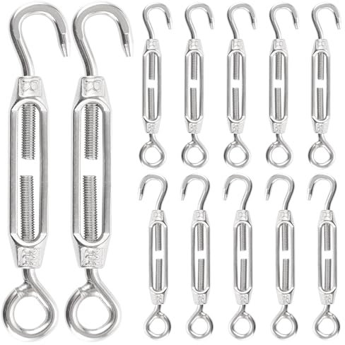 MUXHEL 12er-Set Spannschloss, spannschloss m4, seilspanner edelstahl, wäscheleinenspanner, spannschlösser, wäscheleine spanner, Spannschloss mit Haken und Öse, Spannschloss mit Öse