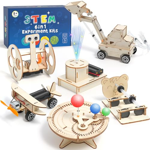 STEM Toys Age 8+, Wooden Engineering Science Experiments kit(6 Pack Set)