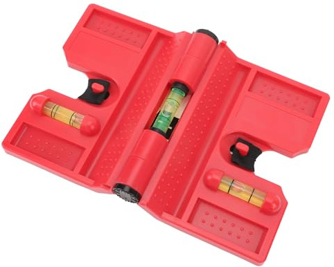 Tissting Magnetic Post Level, 270° Adjustable Folding Red Post Level with 3 Vials, 135 x 188 mm Elastic Loop for Posts Pipes Railings Signs