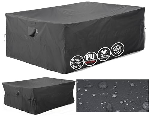 F&J Outdoors Garden Furniture Covers Waterproof Tear Resistant 229x152x84cm | Outdoor Table Cover Windproof Heavy Duty UV Resistant Rectangular Garden Furniture Cover, Grey
