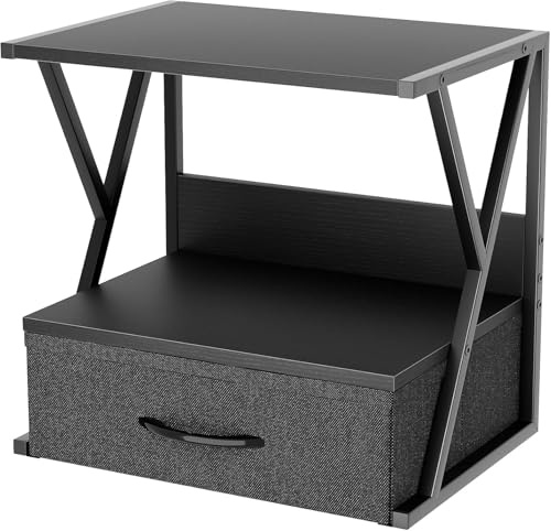 2-Ebene Druckerständer, Druckertisch mit Schublade Lagerung, Druckerhalter Industrie-Design, , Mehrzweck Schreibtisch Organizer, Drucker Stand für Büro, Zuhause, Schule, Kopierer, Scanner (Schwarz)