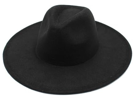 Paare Flache Krempe 8,5 cm Big Brim Jazz Hut Herbst und Winter Wolle Zylinder(Schwarz)