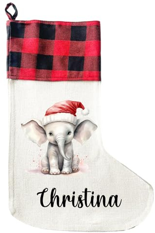LIEBTASTISCH - Personalisierte Weihnachtssocken mit Tieren - 40cm x 30cm - Weihnachtsstrumpf zum Nikolaus oder Weihnachten - Namen - Geschenkbeutel - Nikolausstiefel zum Aufhängen (Elefant)
