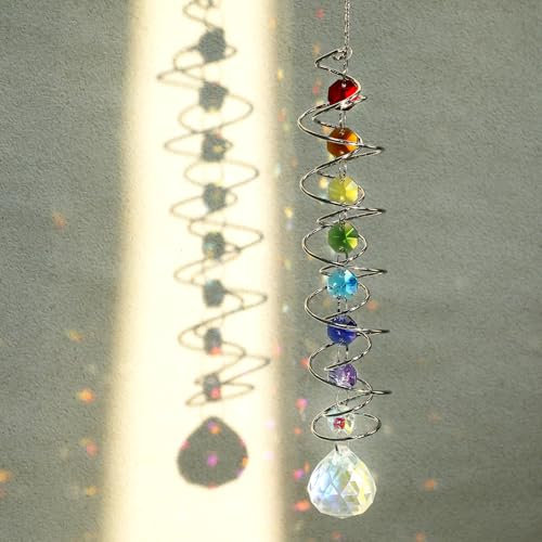 Tyqour Cristal atrapasueños decorativo de cristal, multicolor colgante con doble espiral, carillón de viento, para ventana, casa, jardín, fiesta, boda, decoración