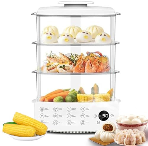 Vaporiera Elettrica per Verdure, Vaporiera Elettrica A 3 Livelli con Timer, Display Touch Screen, Appuntamento 24 Ore su 24, Protezione Anti-bruciatura, Vaporiera Digitale 12 Litri per Cucinar