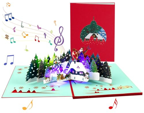 3D-Weihnachtskarte für Festivals, zarte 3D-beleuchtete Weihnachtskarte mit Musik für eine besondere Weihnachtsbotschaft