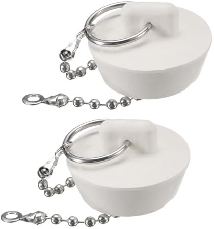 QUARKZMAN 2 Bouchons de vidange en Caoutchouc avec chaîne et Anneau de suspensions, Bouchon de vidange de Baignoire s'adaptant de 1-1/8 Pouce à 1-1/4 Pouce, Blanc