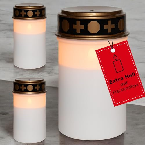 Novaliv Velas LED para tumbas sin batería, color blanco, 3 velas para cementerio, luz LED sin batería, vela de cementerio, vela LED para exteriores, vela conmemorativa para tumba, luz eterna